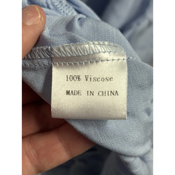 Women's Blue Nap Dress XXL Smocked Elastic‎ Top Shoulder Ties Viscose - Picture 3 of 7